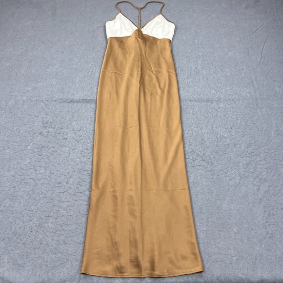 Abercrombie & Fitch Dresses & Skirts - Abercrombie & Fitch Satin Dress‎ Women's MT Gold Plunge V-Neck Long Slip T-Strap